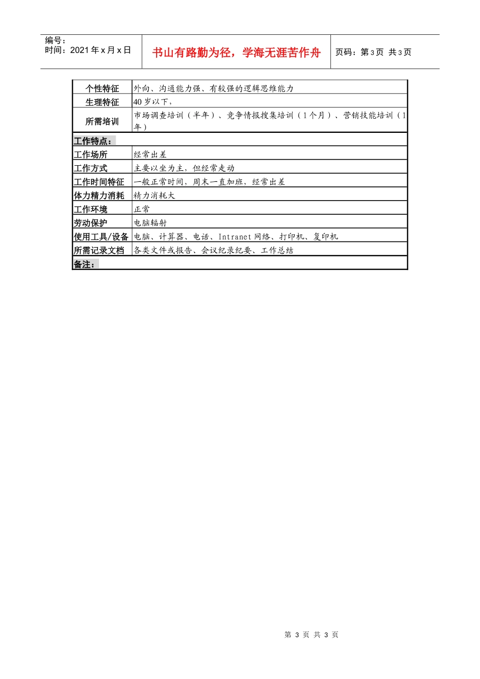 某啤酒企业市场资讯岗位说明书_第3页