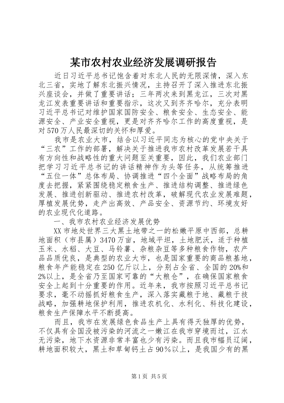 某市农村农业经济发展调研报告_第1页