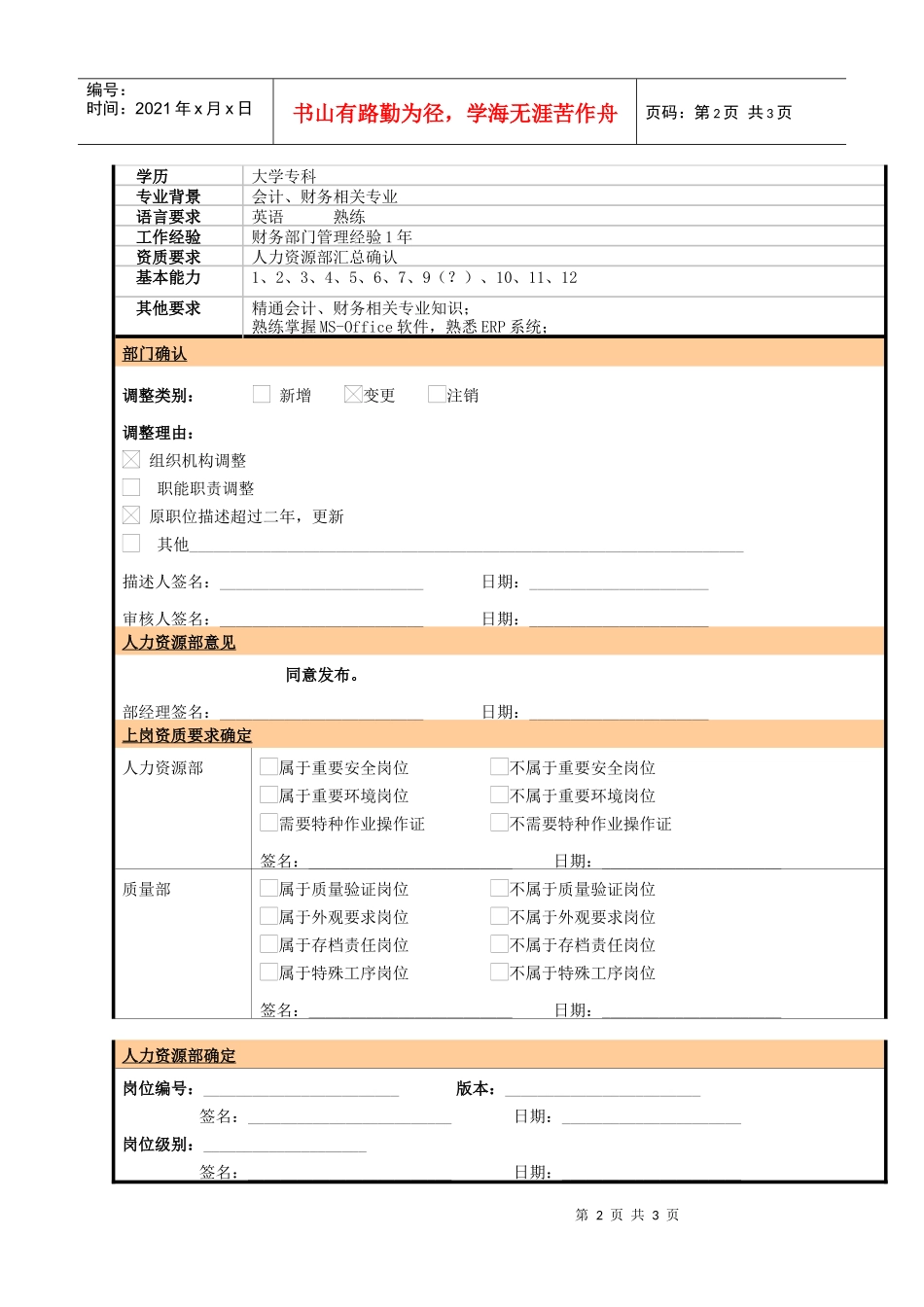 某大型电子公司财务主管职位说明书_第2页