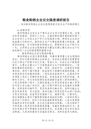 粮食购销企业安全隐患调研报告