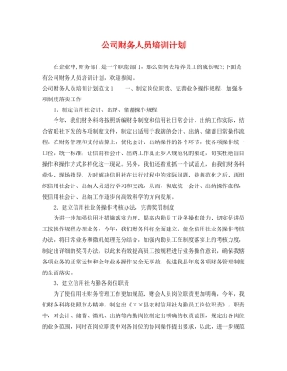 公司财务人员培训计划 