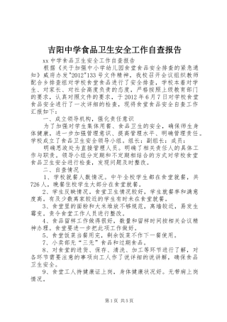 吉阳中学食品卫生安全工作自查报告