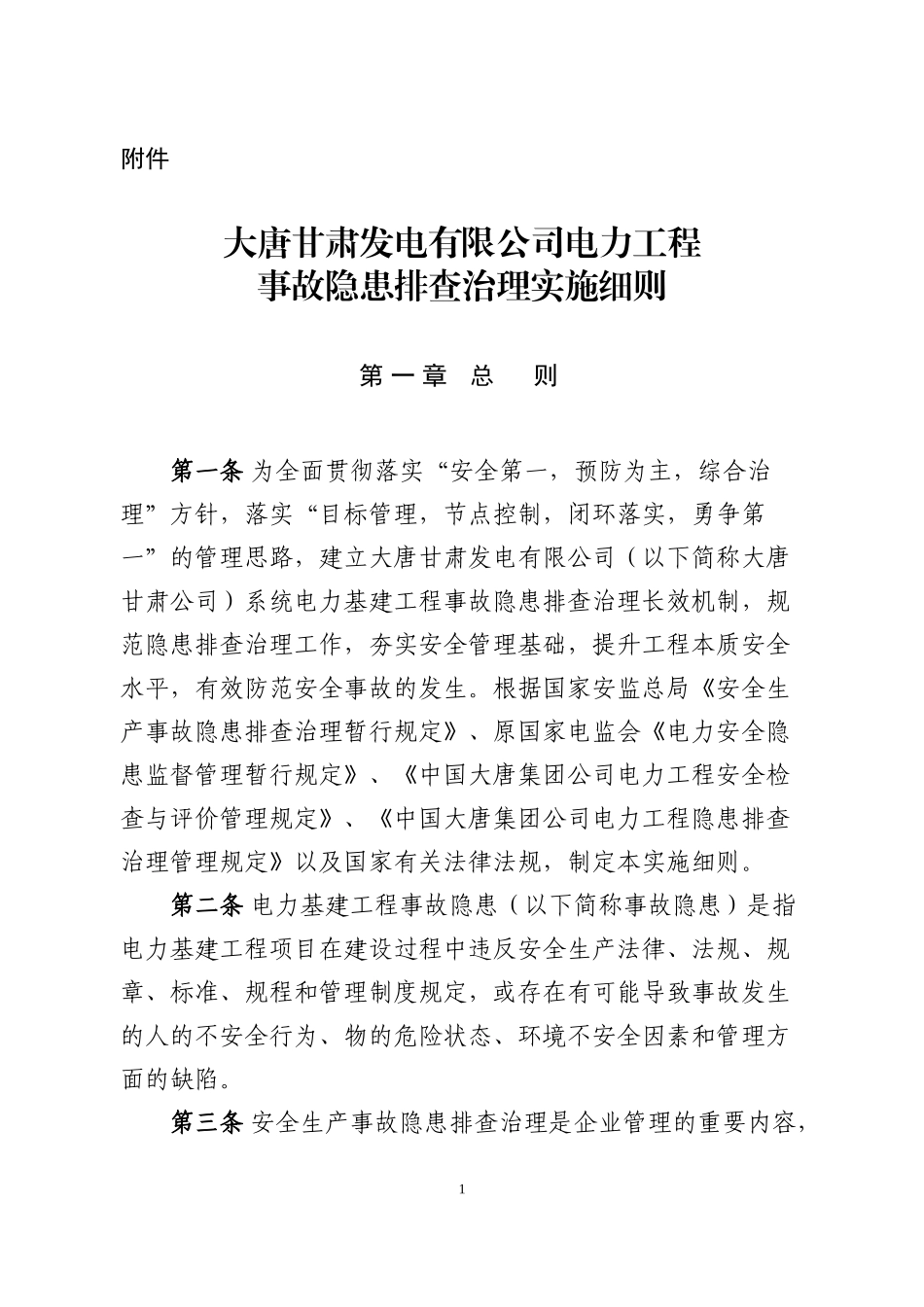 某公司电力工程事故隐患排查治理实施细则_第1页