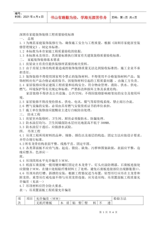 深圳市家庭装饰装修工程质量验收标准