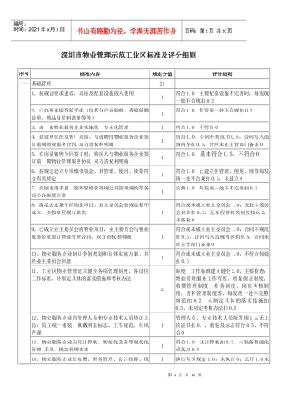 深圳市物业管理示范工业区标准及评分细则(定稿)
