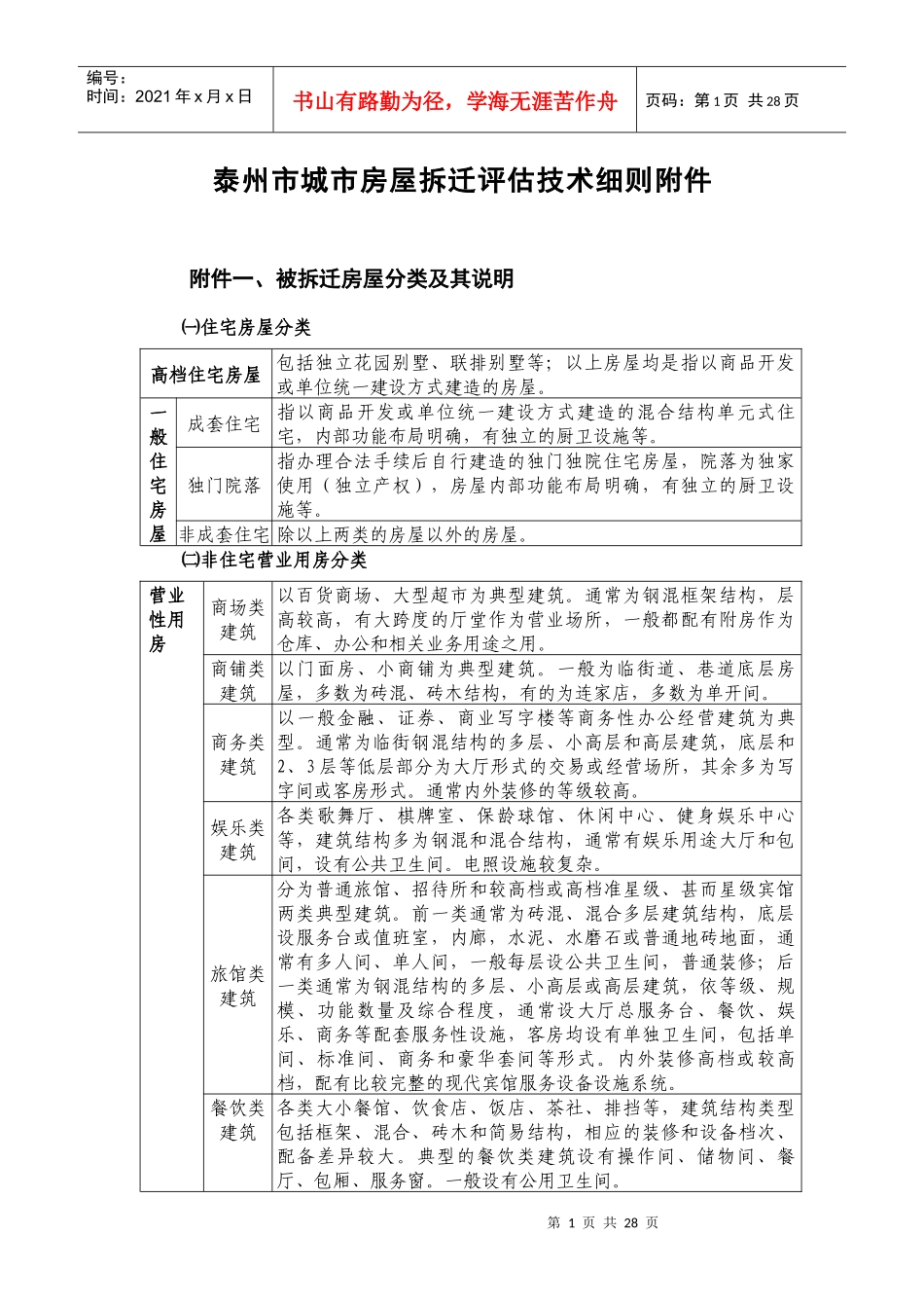 泰州市城市房屋拆迁评估技术细则附件_第1页