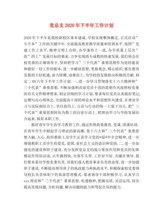 党总支2020年下半年工作计划 