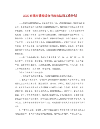 市城市管理综合行政执法局工作计划 