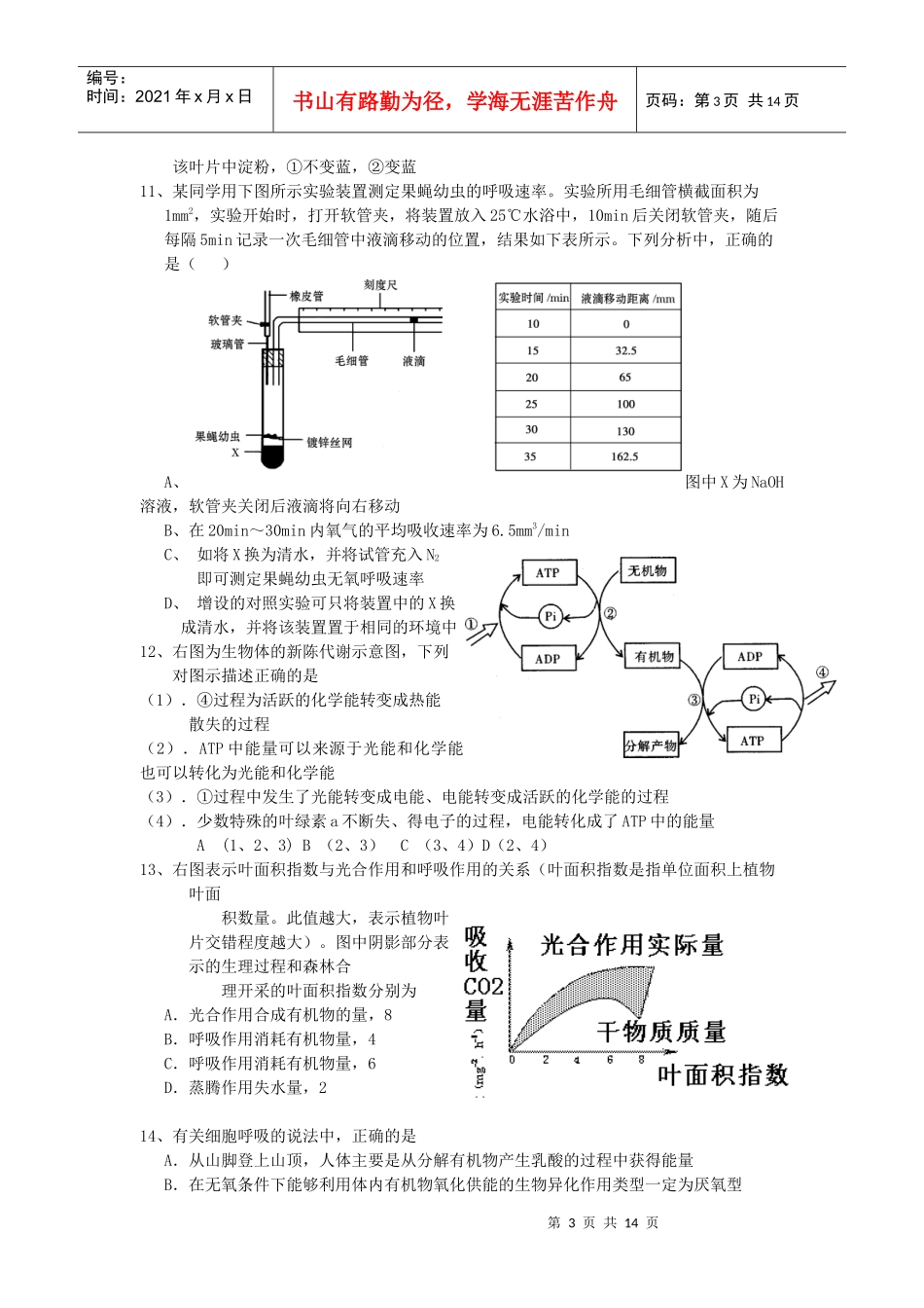 河北冀州中学XXXX-XXXX第一轮复习生物试题_第3页