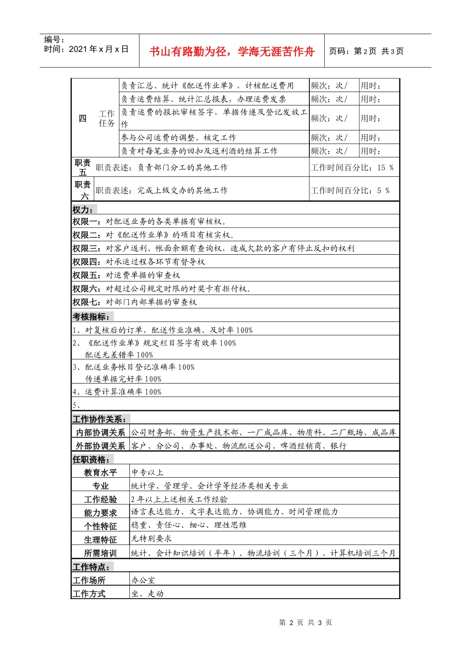 某啤酒企业配送调度岗岗位说明书_第2页