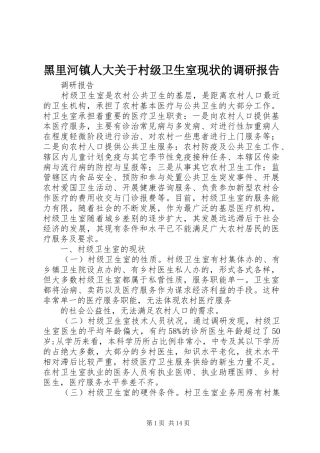 黑里河镇人大关于村级卫生室现状的调研报告
