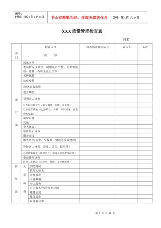 星级酒店各部门质检表格