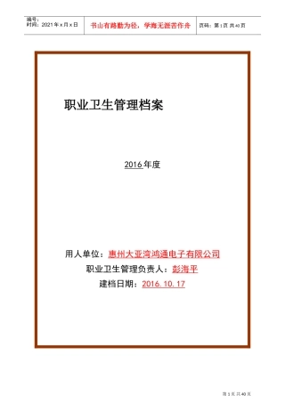 某某电子有限公司职业卫生管理档案