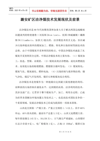 潞安矿区洁净煤技术发展现状及前景