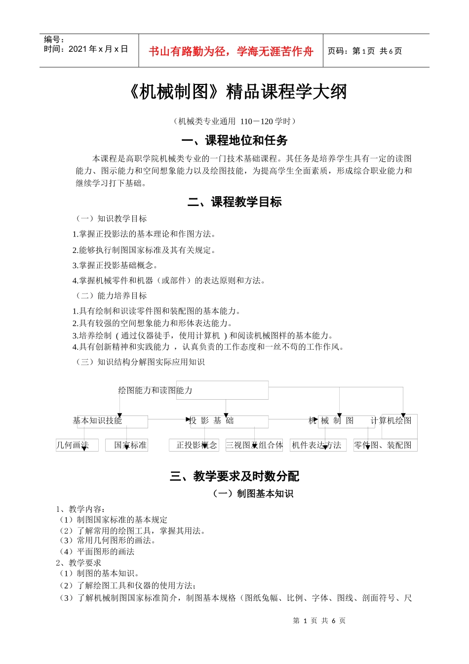 机械制图精品课程学大纲_第1页