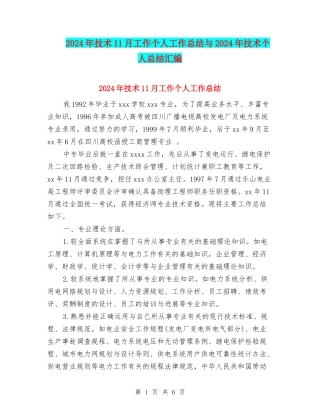 2024年技术11月工作个人工作总结与2024年技术个人总结汇编