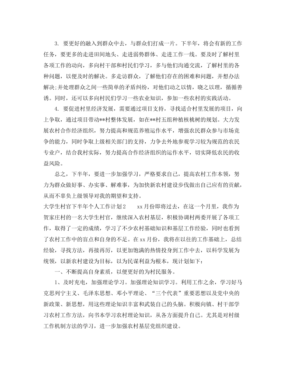大学生村官下半年个人工作计划 _第2页