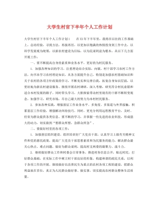 大学生村官下半年个人工作计划 