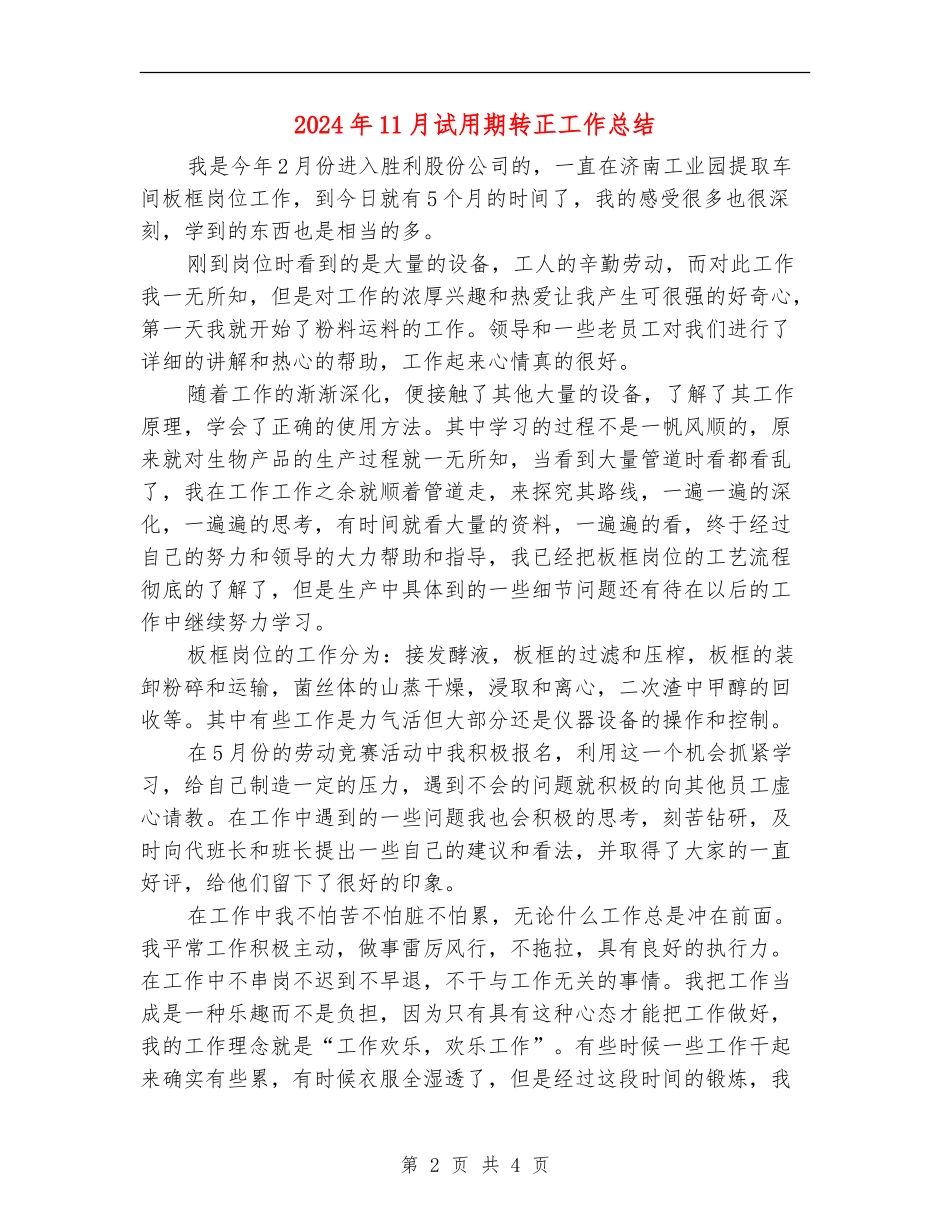 2024年11月试用期转正工作总结2_第2页