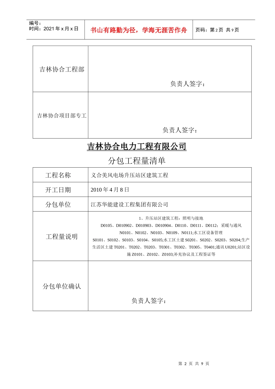 某电力工程分包工程量清单_第2页