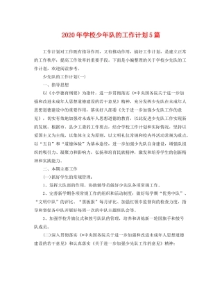 2020年学校少年队的工作计划5篇 