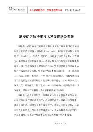 潞安矿区洁净煤技术发展现状与前景
