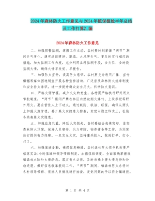 2024年森林防火工作意见与2024年植保植检半年总结及工作打算汇编