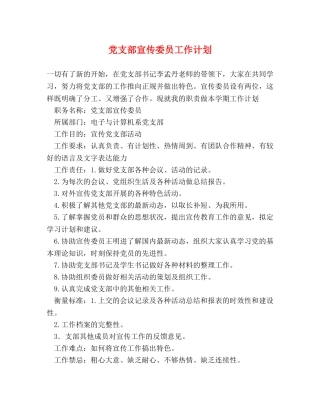 党支部宣传委员工作计划 