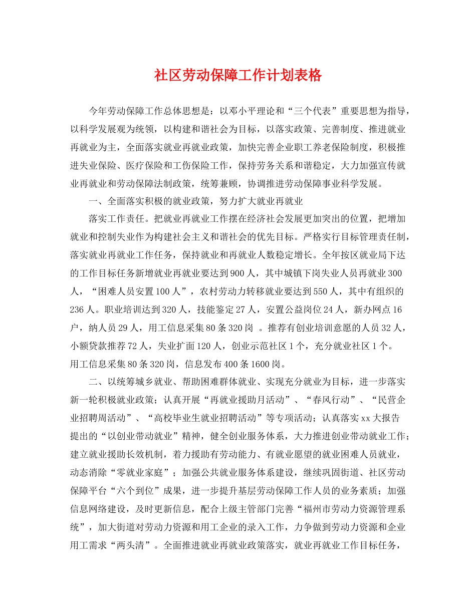 社区劳动保障工作计划表格 _第1页