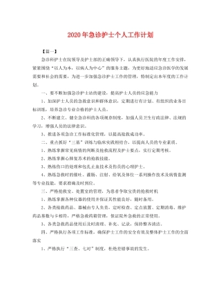 2020年急诊护士个人工作计划 