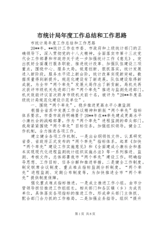 市统计局年度工作总结和工作思路