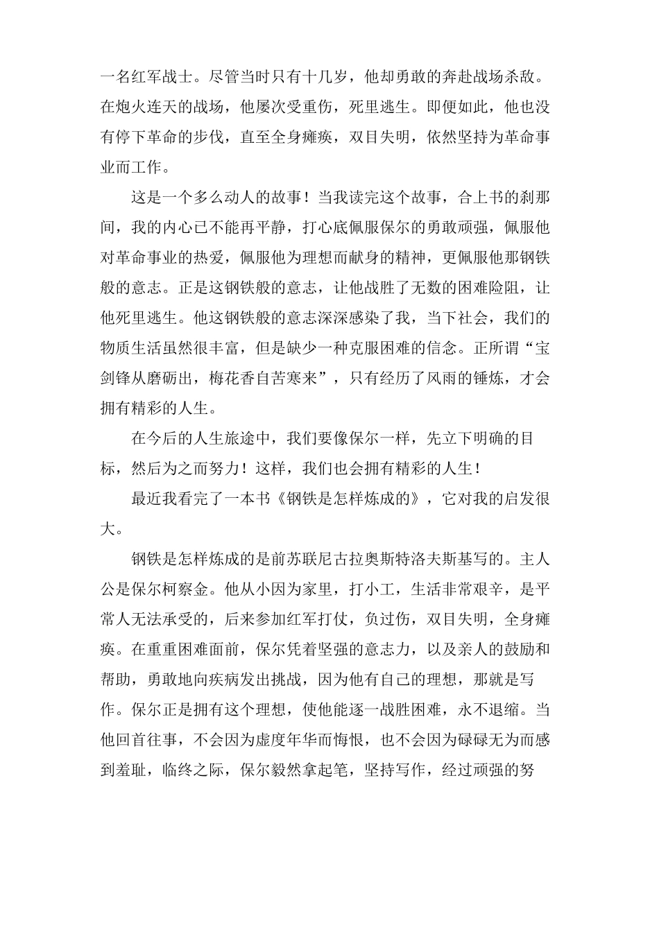 钢铁是怎样炼成的读后感7篇_第2页