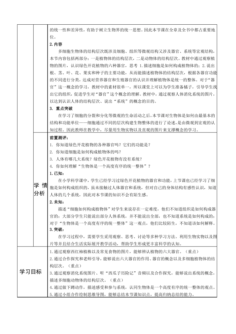 多细胞生物体的结构层次教学设计_第2页