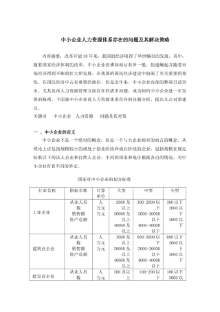 中小企业人力资源体系存在的问题及其对策