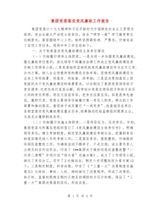 集团党委落实党风廉政工作报告