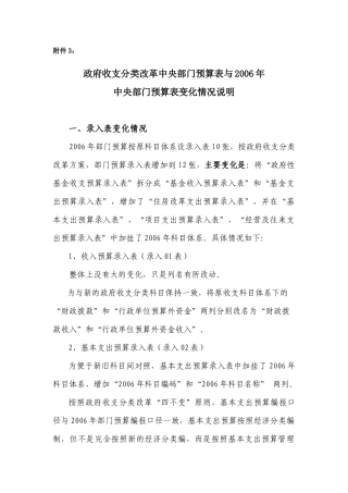 中央部门预算表变化情况说明