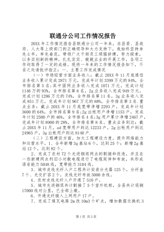 联通分公司工作情况报告