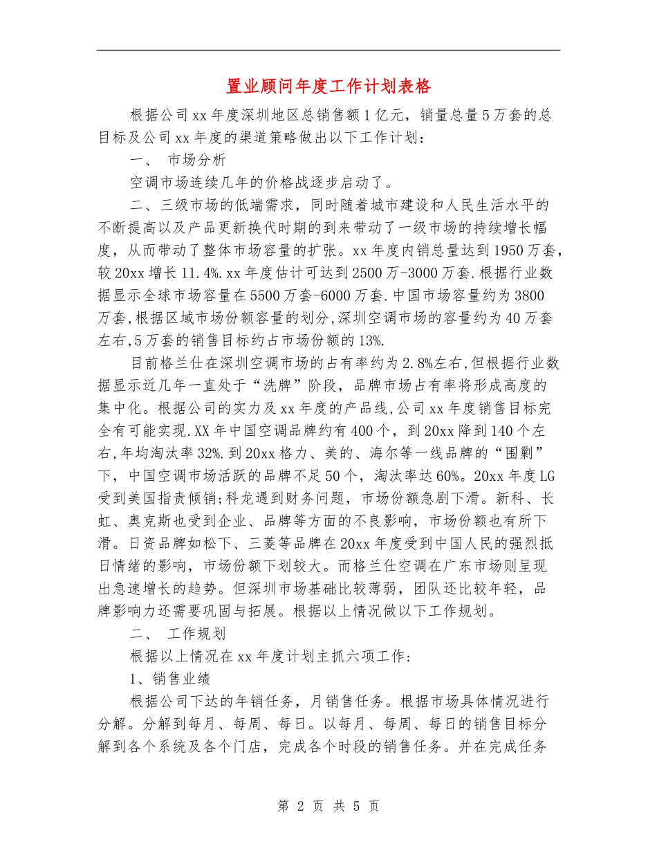 置业顾问年度工作计划表格_第2页