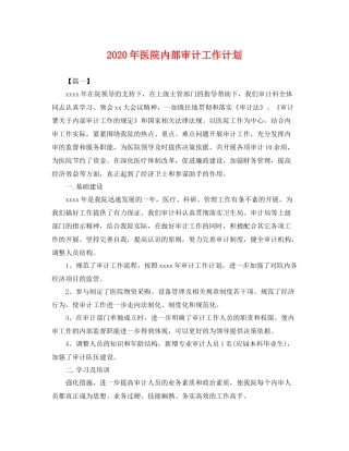 2020年医院内部审计工作计划 