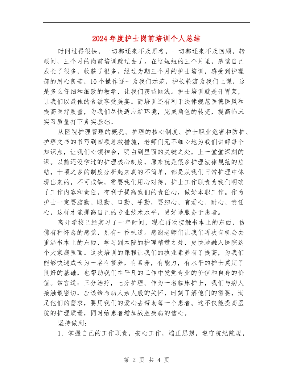 2024年度护士岗前培训个人总结_第2页