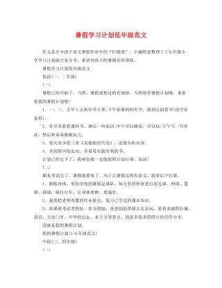 暑假学习计划低年级范文 