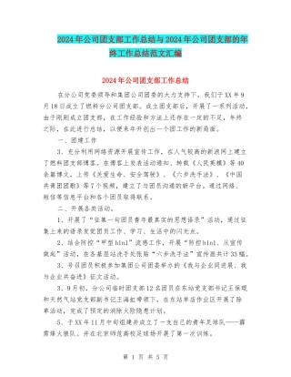2024年公司团支部工作总结与2024年公司团支部的年终工作总结范文汇编
