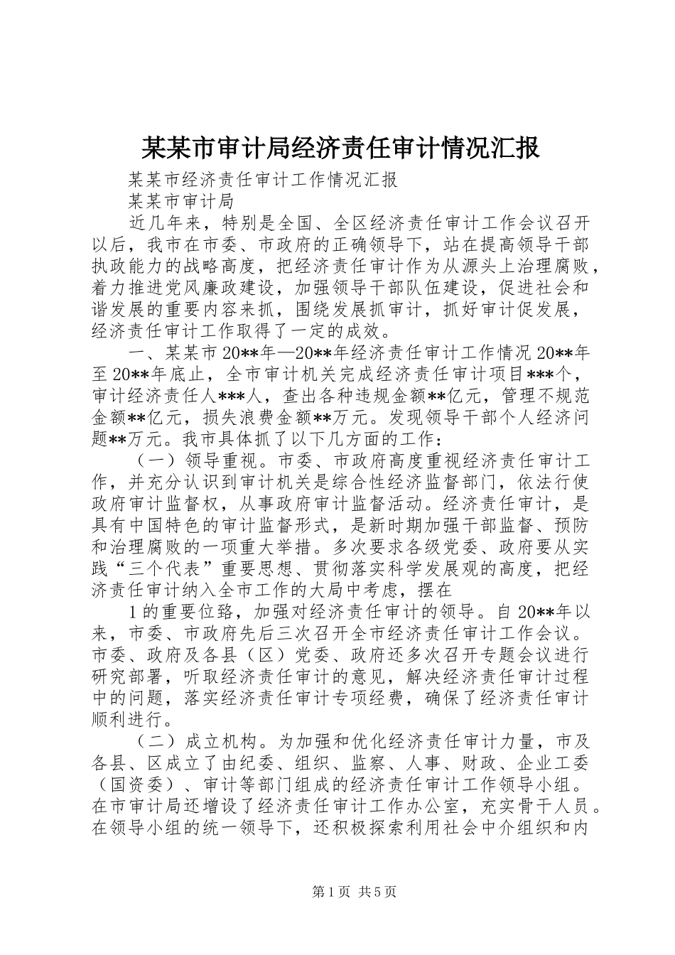 某某市审计局经济责任审计情况汇报_第1页