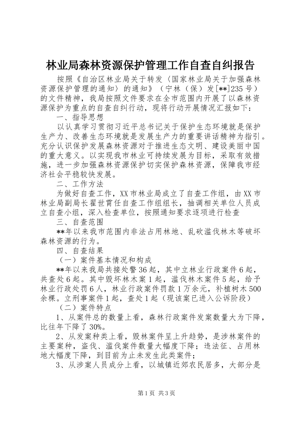 林业局森林资源保护管理工作自查自纠报告_第1页
