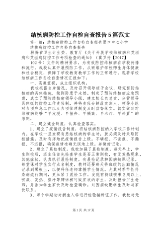 结核病防控工作自检自查报告5篇范文