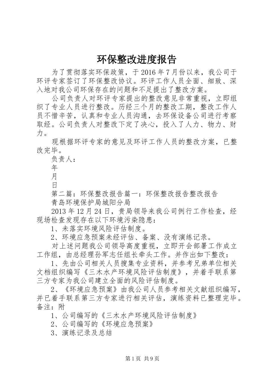 环保整改进度报告_第1页