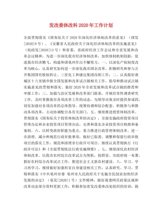 发改委体改科2020年工作计划 