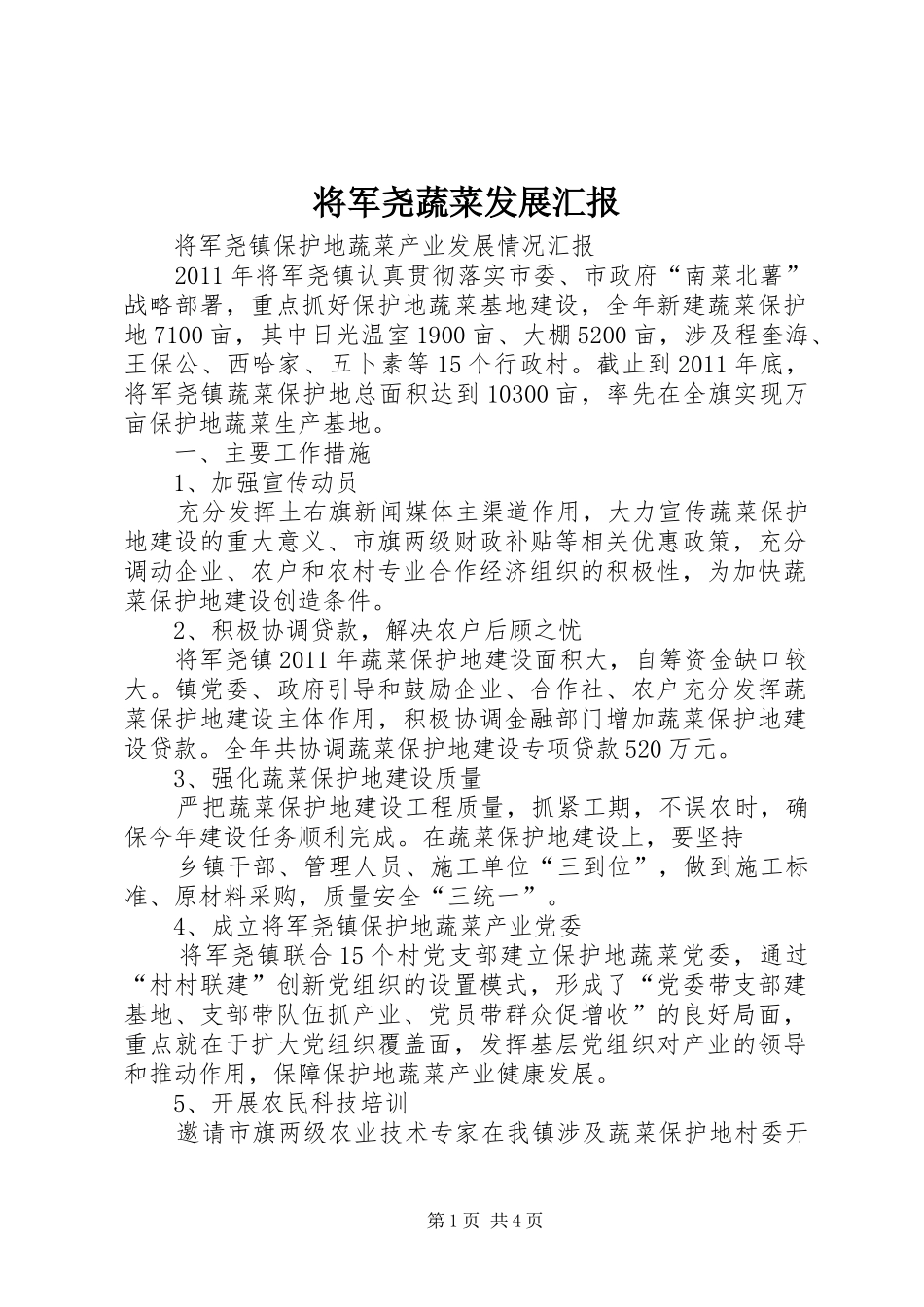 将军尧蔬菜发展汇报_第1页
