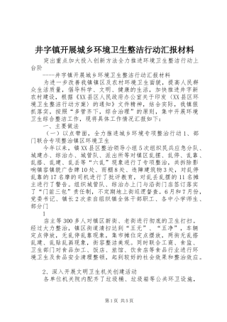 井字镇开展城乡环境卫生整洁行动汇报材料