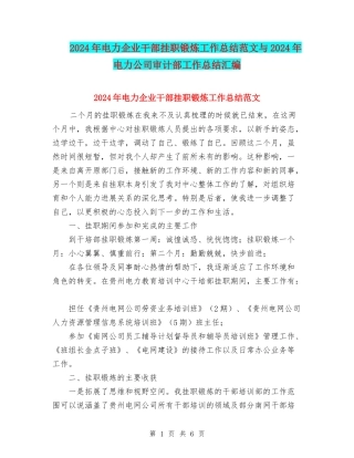 2024年电力企业干部挂职锻炼工作总结范文与2024年电力公司审计部工作总结汇编